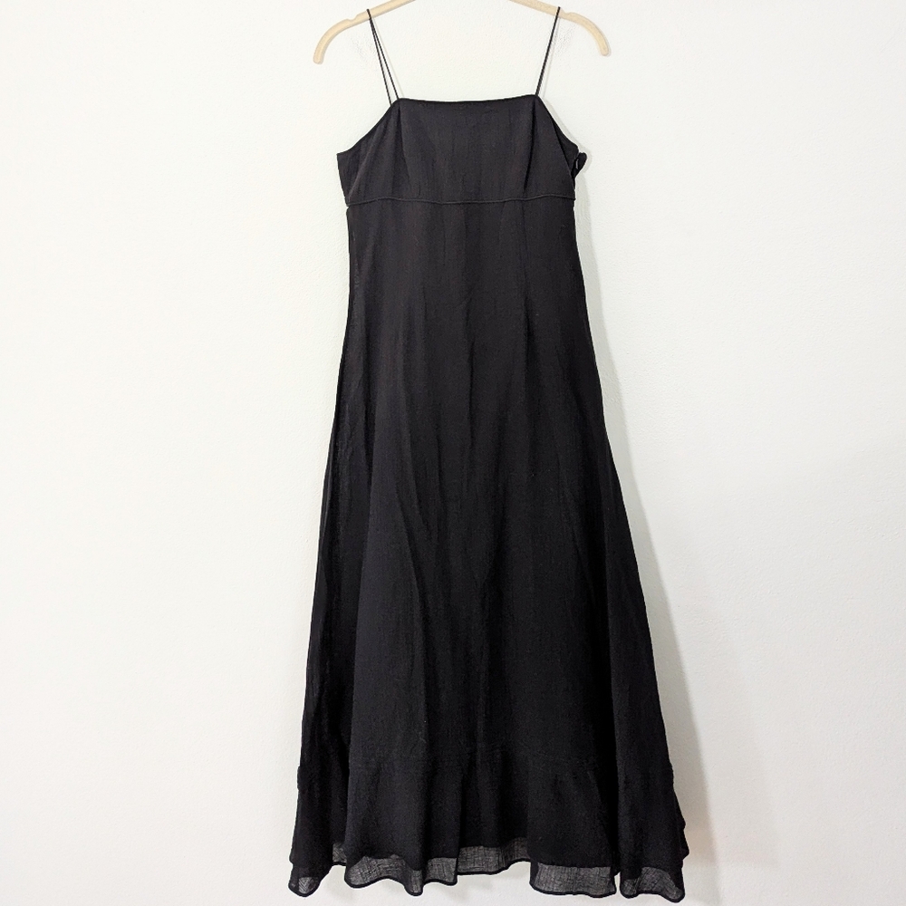 Vintage Express Babydoll Gauzy Midi Dress Square Neck Tiered Black Medium M - Picture 2 of 9